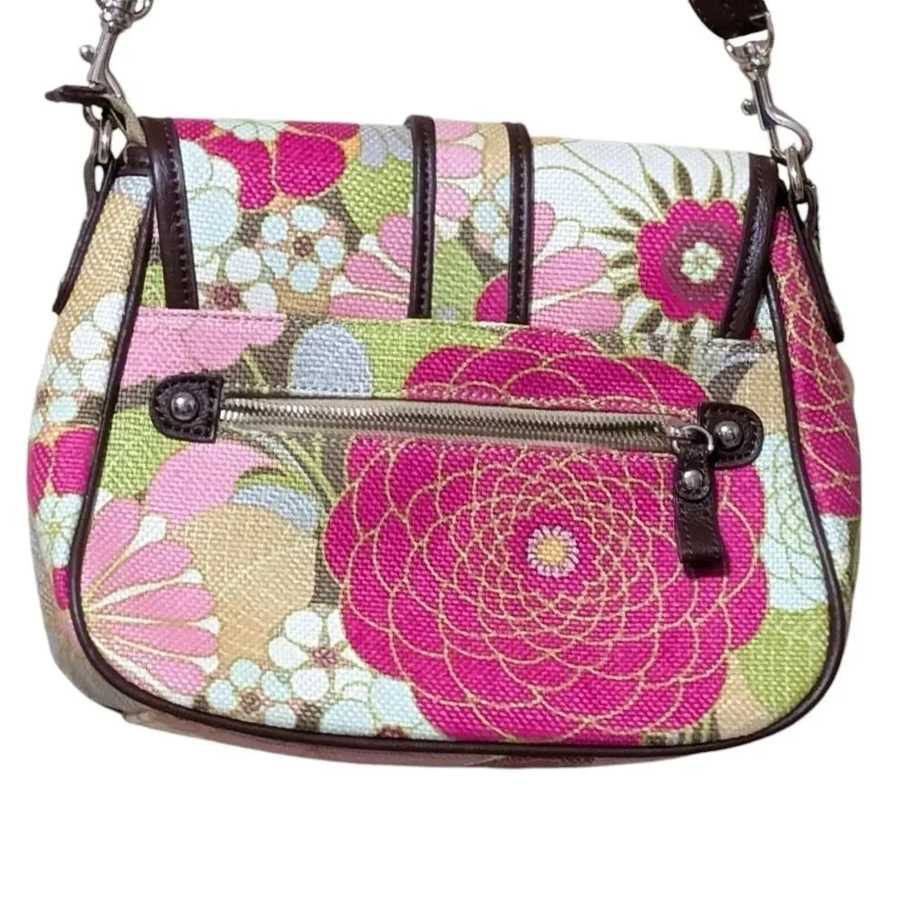 Spartina linen leather floral crossbody satchel in pink white green